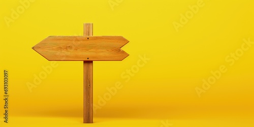 Wooden location sign isolated on yellow background, Wooden direction board, Generative AI photo