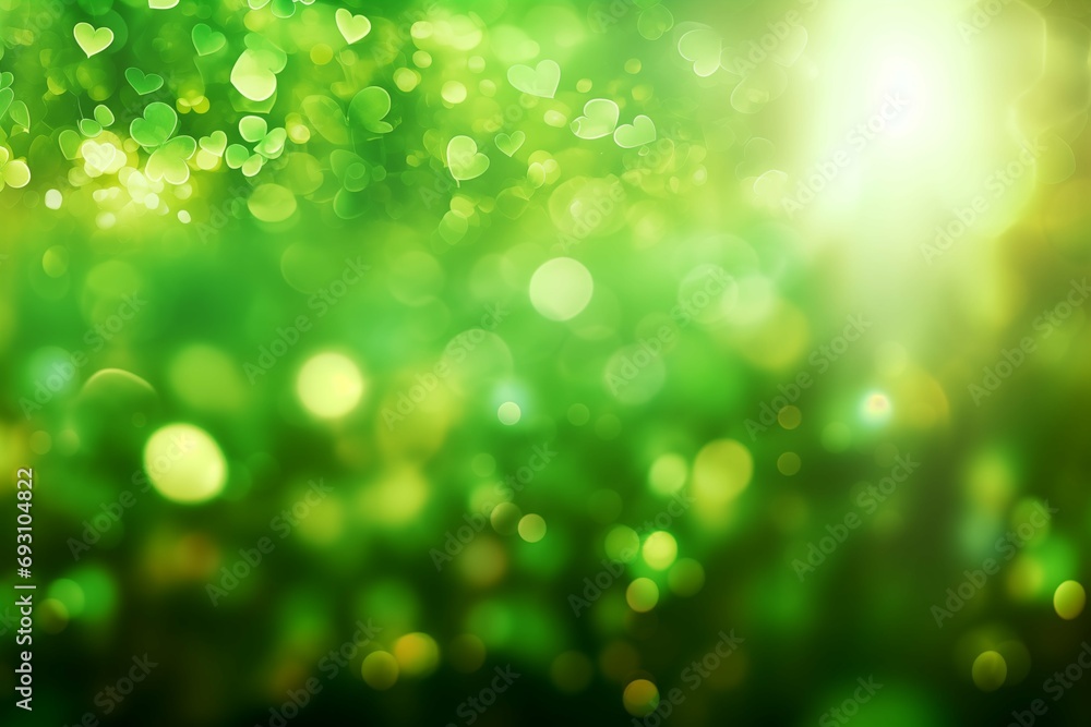Obraz premium Unfocused green background with a bokeh effect on St. Patrick's Day.