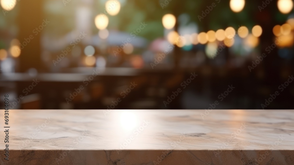 empty table marble blur background of street cafe with bokeh light, Advertisement, Print media, Illustration, Banner, for website, copy space, for word, template, presentation empty table marble blur background of street cafe with bokeh light, Advertisement, Print media, Illustration, Banner, for website, copy space, for word, template, presentation