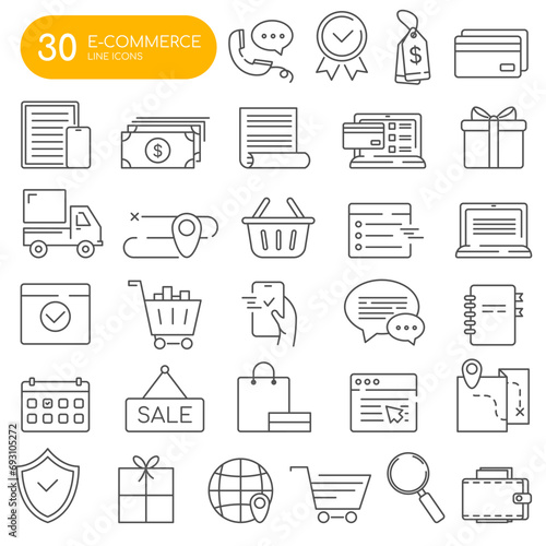 E-Commerce line web icon set. Editable Stroke. Pixel Perfect. Shopping. Online shopping thin line icons.