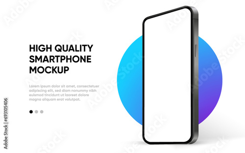 3D realistic high quality smartphone mockup with isolated background. Smart phone mockup collection. Device front view. 3D mobile phone with shadow on white background.