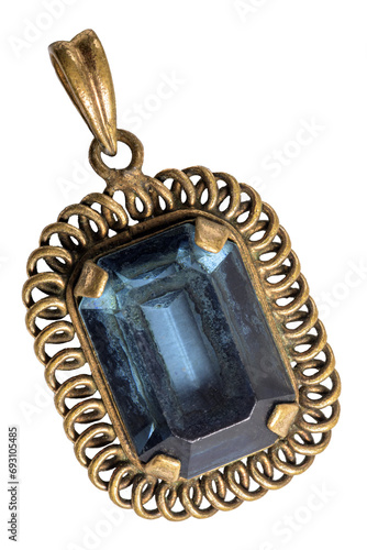 Obraz na plátne pendentif pierre taillée et monture en métal jaune sur fond transparent, PNG