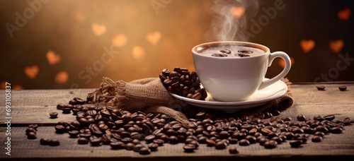 Hot Coffee with beans photo