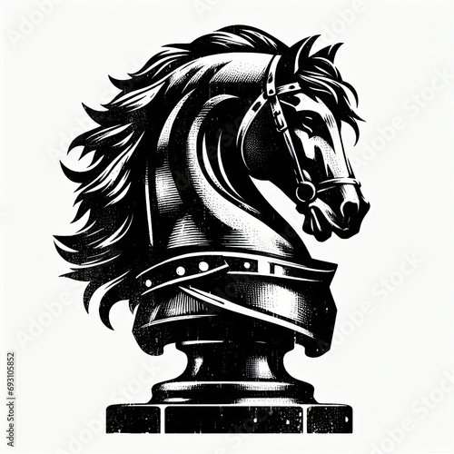 illustration of Chess Knight Horse. vintage grunge logo. ai generate photo