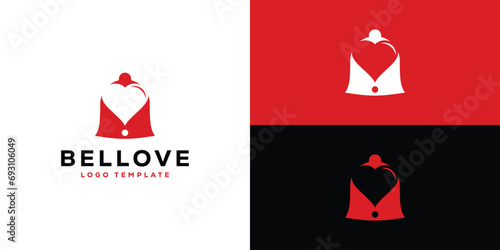 Creative Bell Love Logo Design. Bell and Love Negative Space Combinantion with Modern Style. Icon Symbol Design Template.