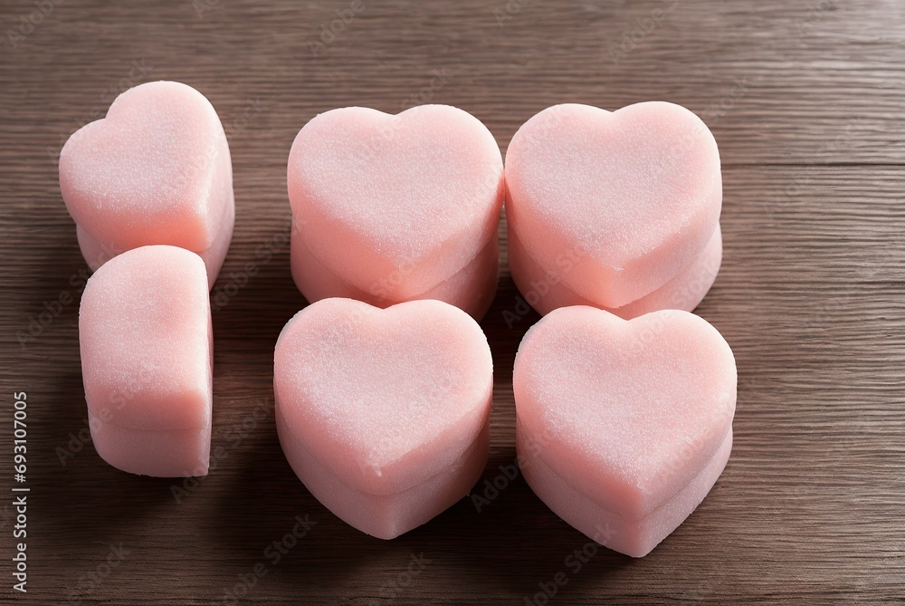 Mochi dessert with strawberries and rice on pink background with copy space, banner with free space.Generative AI Mochi dessert with strawberries and rice on pink background with copy space, banner with free space.Generative AI