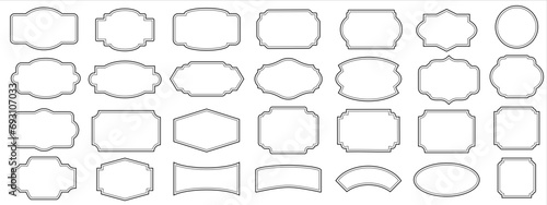 Set of labels vector with two black frame, illustration isolated on white. Price tag, sale sticker, quality mark, sale or discount sticker, promotional badge set, shopping labels