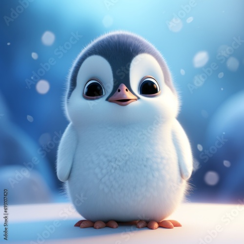 Baby funny cartoon penguin  blue ice color background