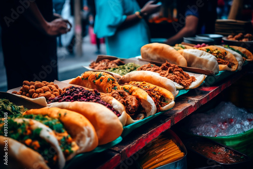 international colorful modern streetfood, fastfood, market photo