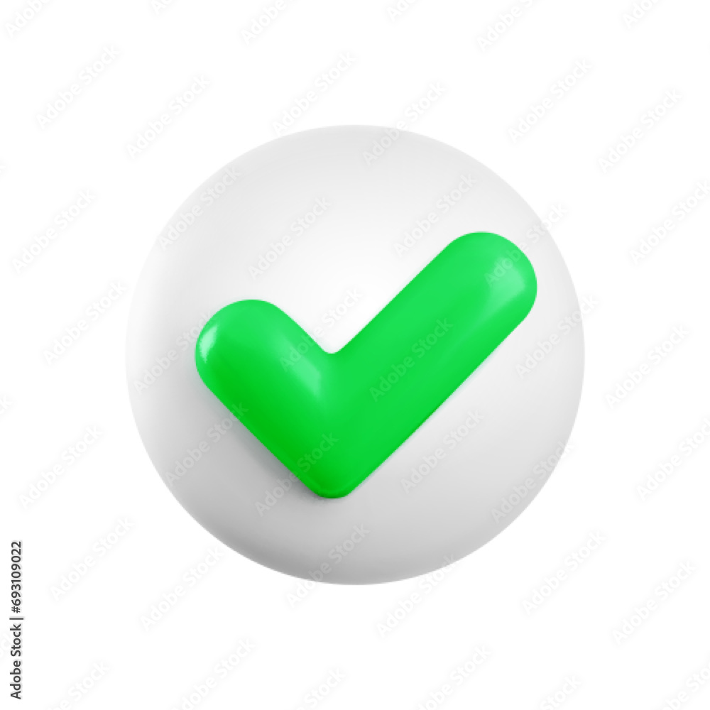 Vector 3d Check mark realistic icon. Trendy plastic white and green checkmark button, select icon isolated on white background. 3d render tick sign illustration for web, app, design Vector 3d Check mark realistic icon. Trendy plastic white and green checkmark button, select icon isolated on white background. 3d render tick sign illustration for web, app, design