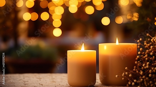 The background of Christmas comfort with a warm light of candles