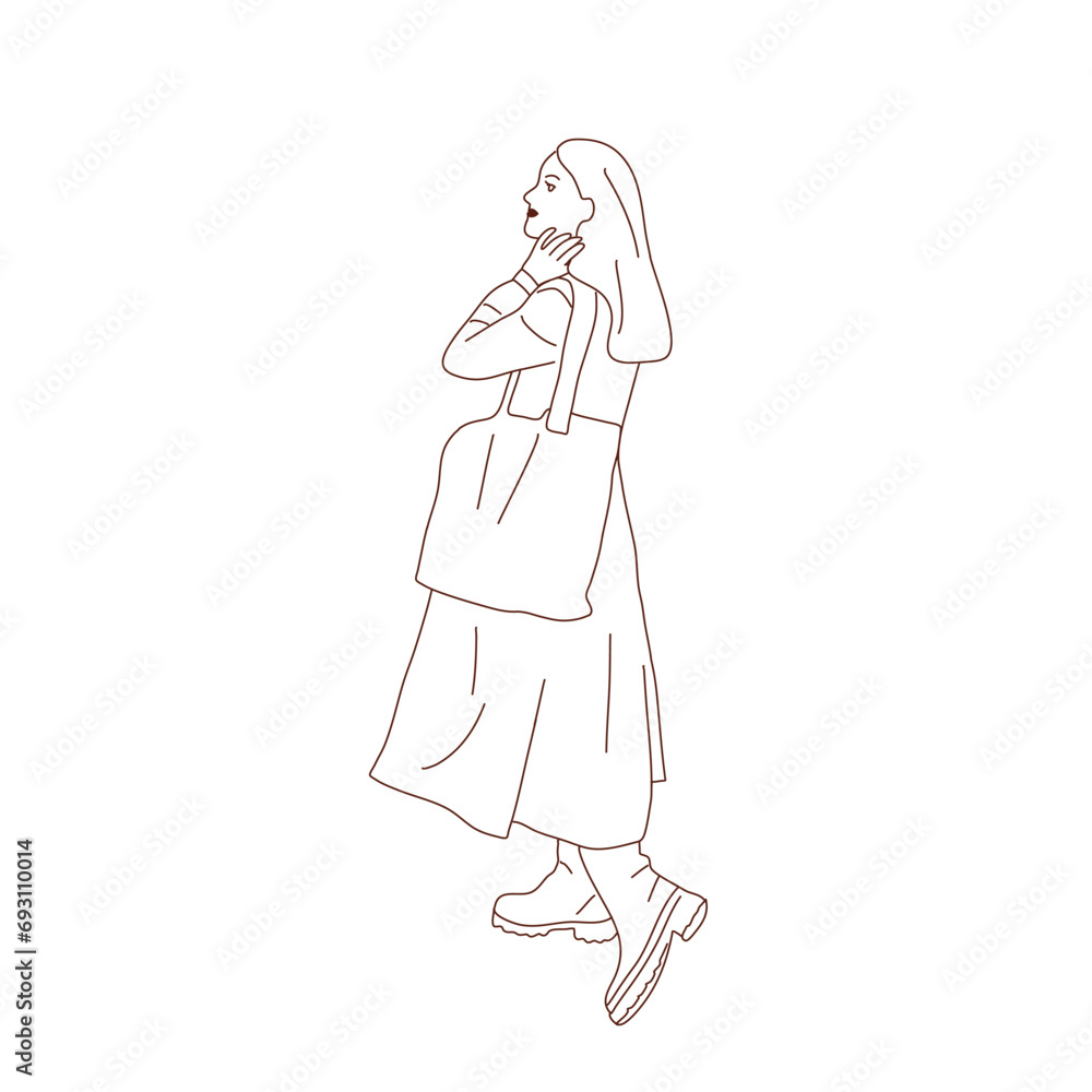 Girl in trendy outfit walking outdoor. Girl in trendy outfit walking outdoor.