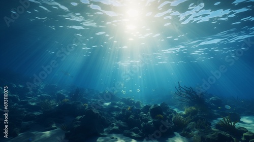 underwater view of blue sea with sunlight