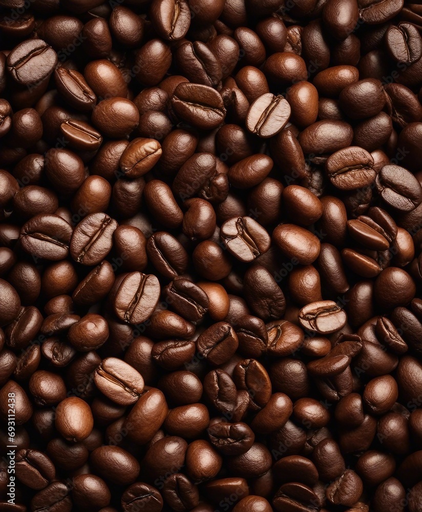Fototapeta premium close up view of dozens coffee beans, above view 