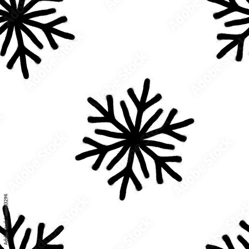 Seamless pattern of sprayed snowflakes with overspray in black over white. Vector illustration template