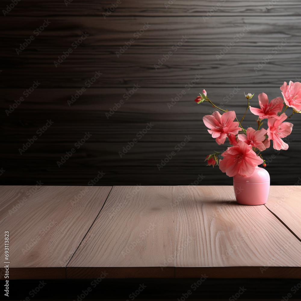 Pink flower on the table product mockup background concept