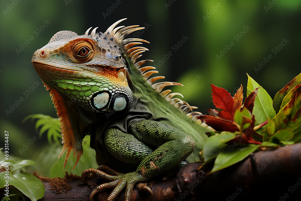 Fototapeta premium iguana on a tree in the jungle