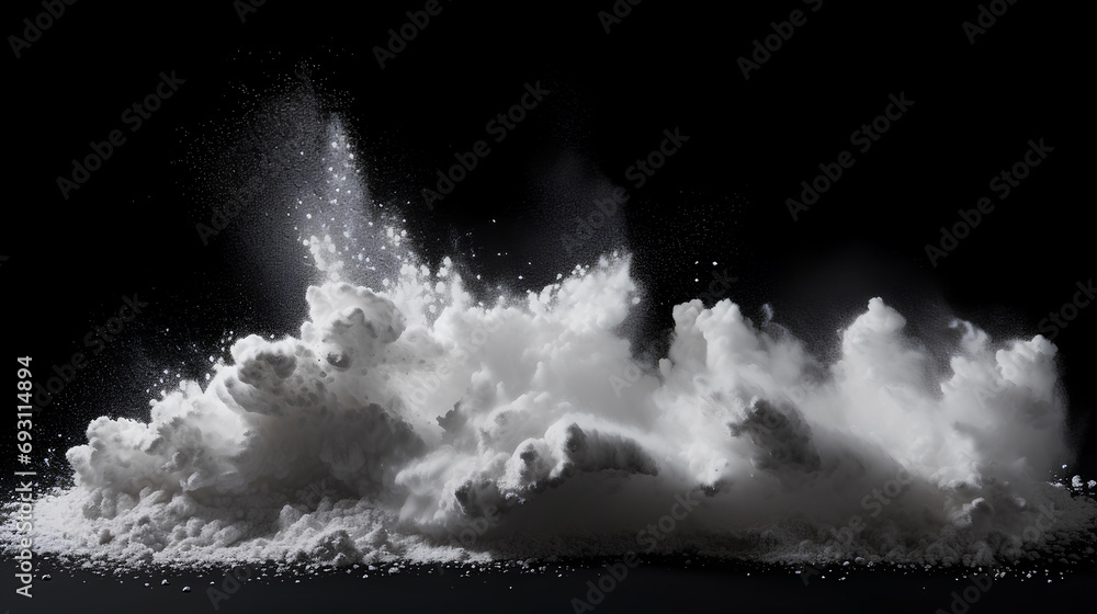 A lot of white powder explosure on the floor - obrazy, fototapety, plakaty 