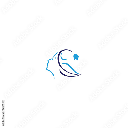 Color set of four beauty icon. Female heads with beautiful hair