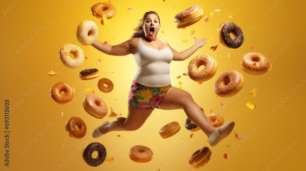 Obraz premium A fat woman runs away from the buns. Who are running after her