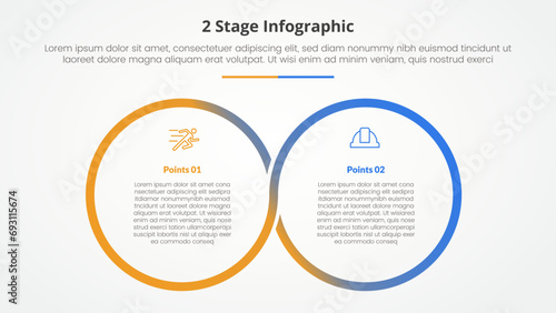 2 points stage template for comparison opposite infographic concept for slide presentation with big outline circle cycle circular with flat style photo
