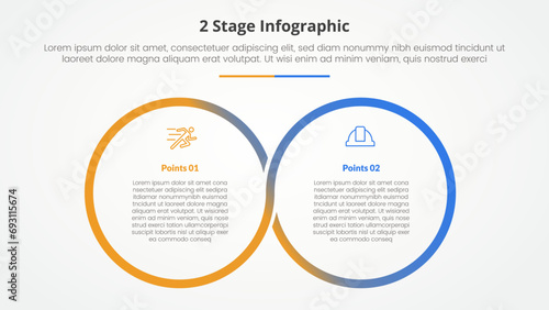 2 points stage template for comparison opposite infographic concept for slide presentation with big outline circle cycle circular with flat style