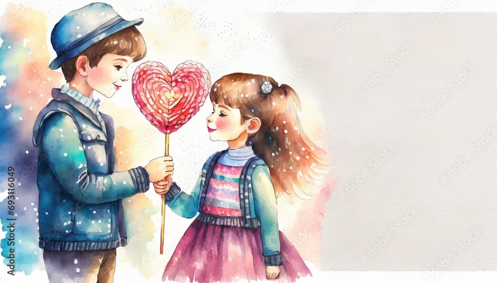 Children holding a heart-shaped lollipop in their hands. Valentine's Day background Children holding a heart-shaped lollipop in their hands. Valentine's Day background
