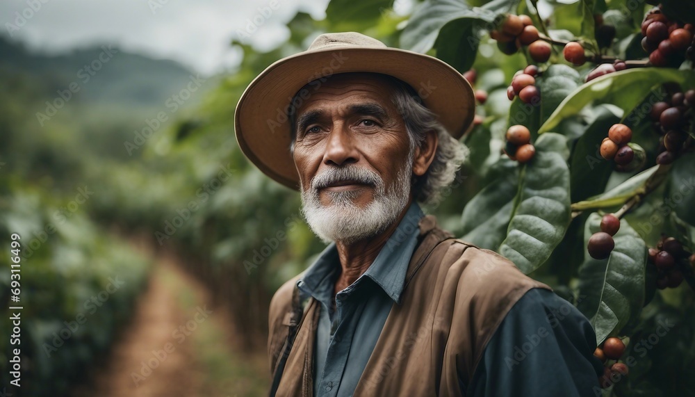 portrait of old farmer on arabica coffee plantation with raw coffee berries
portrait of old farmer on arabica coffee plantation with raw coffee berries
