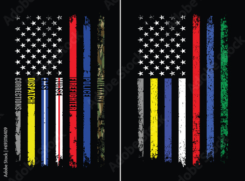 First Responders With American Flag Design