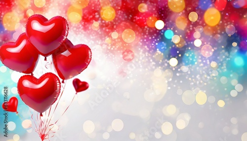 Valentine's Day background with red heart-shaped balloons and space for text