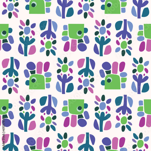 Cute kids blob monster graphic design doodle seamless vector pattern. Colorful creature in bright happy playful endless wallpaper. Minimalist gender neutral art illustration.