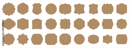 Set of craft tag, blank frames and labels vector illustration isolated on white. Price tag, sale sticker, quality mark, sale or discount sticker, promotional badge set, shopping labels