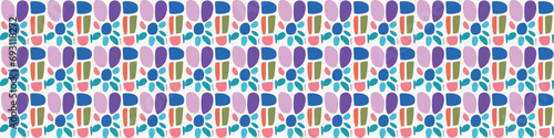 Colorful leaf for flat scandi style seamless vector kids border. Fun whimsical nature for gender neutral baby endless ribbon.