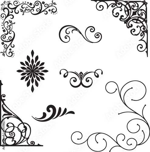 Set of floral design ornaments, black colored