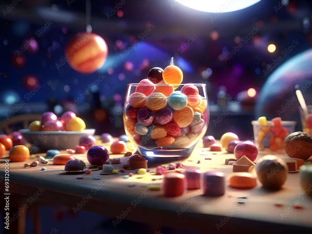 Space or candy planets on the party table. Abstract candy background. Space or candy planets on the party table. Abstract candy background.