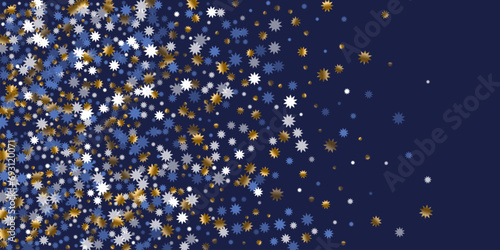 Modern Christmas star vector ornament graphic design. Gold blue white shiny decoration.
