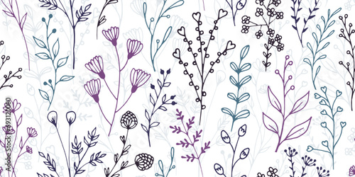 Field flower sprigs natural vector seamless background. Abstract floral fabri...