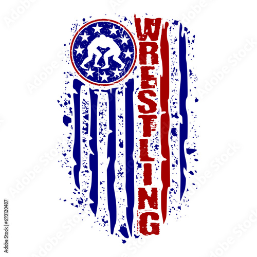 Wrestling distressed USA flag design for wrestling fans and lovers photo