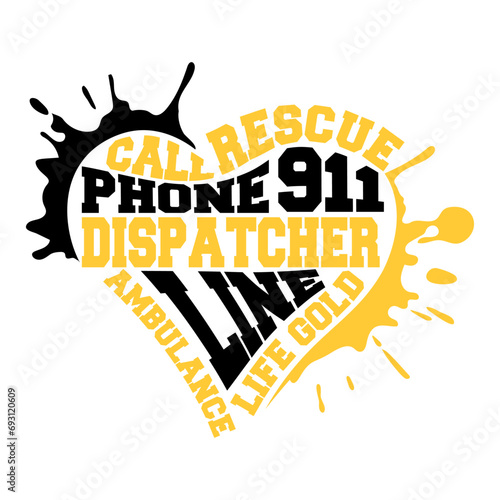 911 dispatcher typography design in shape of heart shirt design
