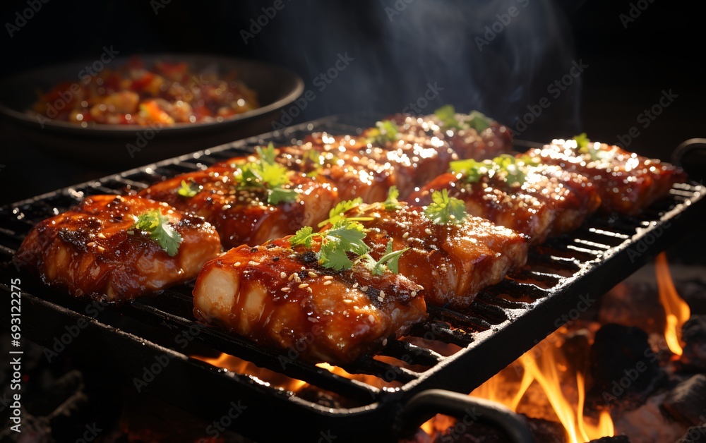  sizzling barbecue pork belly, perfectly grilled and ready to serve