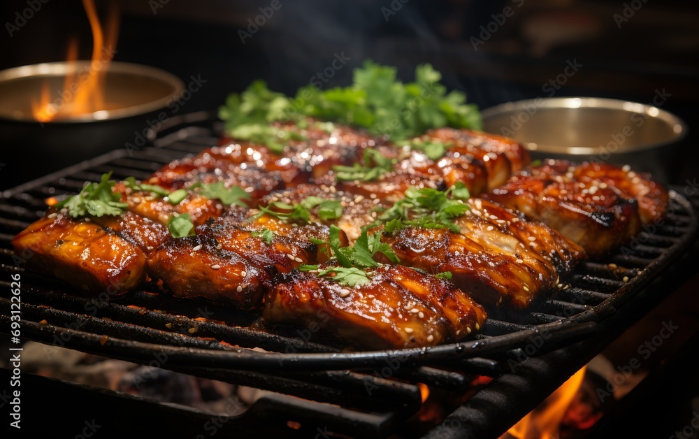  sizzling barbecue pork belly, perfectly grilled and ready to serve