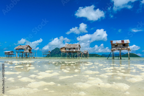 Beautiful landscapes view borneo sea gypsy water village in Maiga Island  Semporna Sabah  Malaysia.