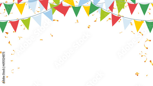 Frame colorful bunting garland flag and confetti Christmas, festival, birthday, decoration elements