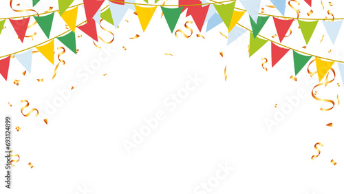Triangle pennants chain and confetti for Christmas party color conceptt. birthday, celebration, carnival, anniversary and decoration © Little J