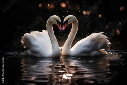 Graceful swan couple forming a heart shape with their necks, a symbol of fidelity and lifelong partnership in the animal kingdom