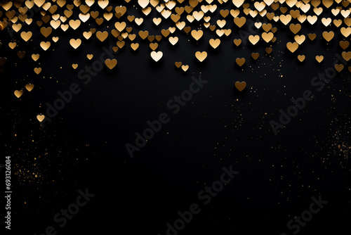 Minimal elegant blank black card mockup for birthday, anniversary, Valentines Day. Birthday background with copyspace for text. Gold and black.