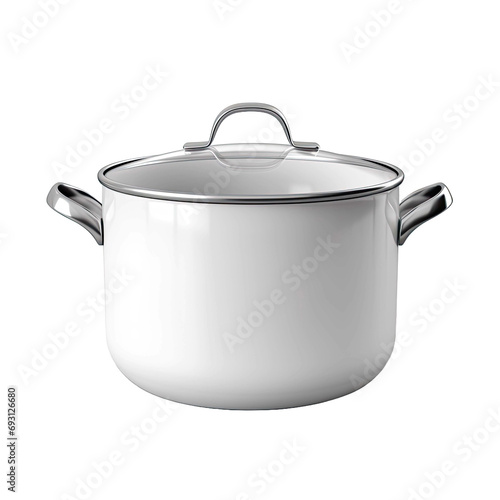 White ceramic cooking pot or saucepan isolated on transparent or white background, top view