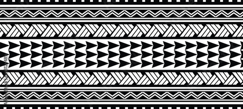 Polynesian isolated maori border. Tribal pattern seamless samoan band. Tattoo ornamental fore arm bracelet. Fabric seamless isolated hawaiian pattern on white background.