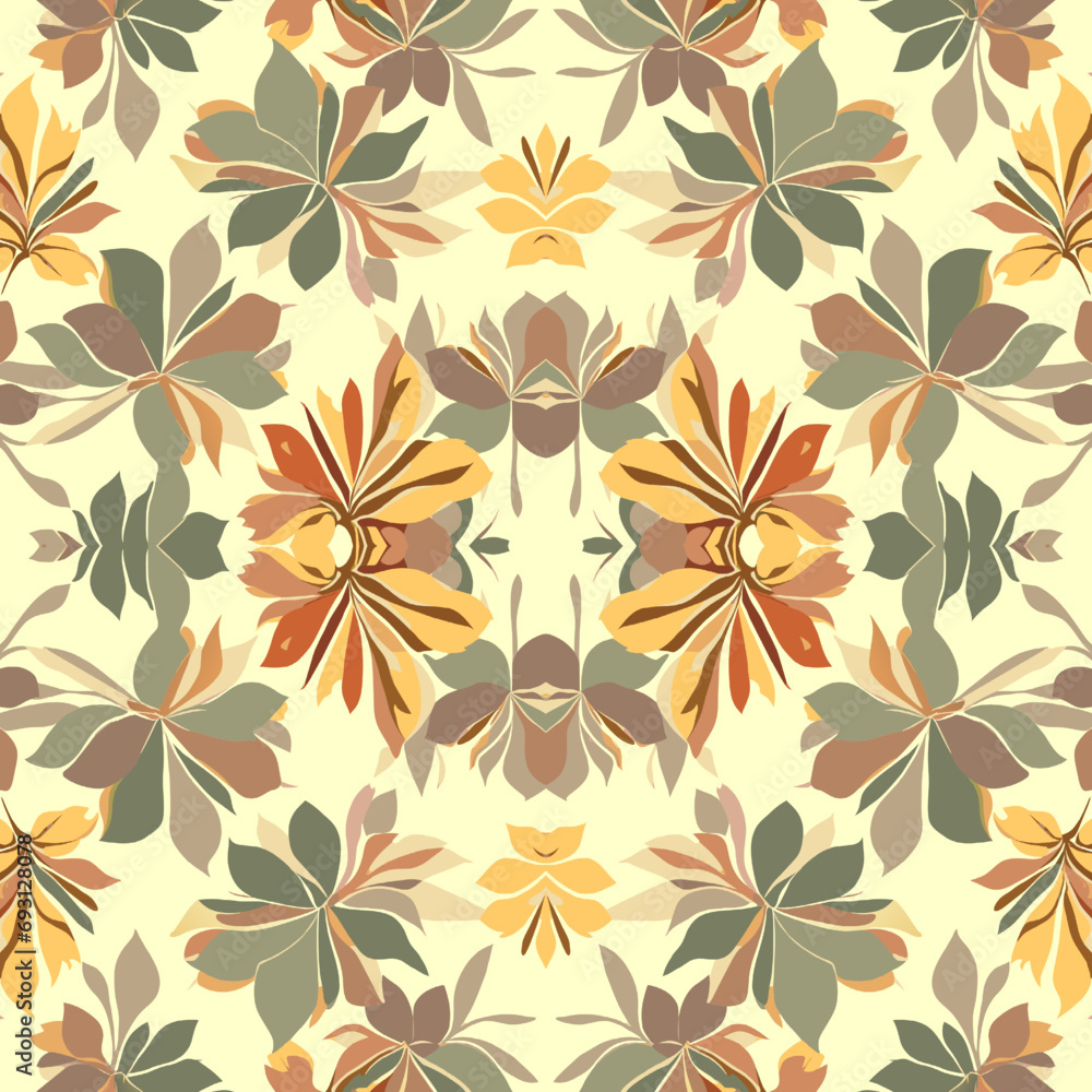 Seamless pattern with decorative flowers in retro style. Vector illustration. Seamless pattern with decorative flowers in retro style. Vector illustration.