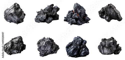 Set of Coal Pieces Isolated on Transparent Background